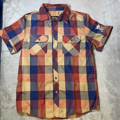 Red Ape Sz M Mens Shirt Short Sleeve Button Up Pockets Plaid - Like NEW - Image 1 of 4