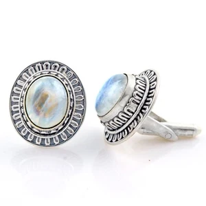 Flashy Moonstone Cufflinks 925 Sterling Silver Men's Jewelry Valentines Day Gift - Picture 1 of 7