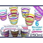 Set Bicchieri In Vetro Con Righe Colorate Glamour 6 Pezzi Da 250 Ml Colorati