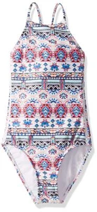 Seafolly Girls' High Neck Tank One Piece Swimsuit with Criss Cross Back, Multi, - Picture 1 of 1