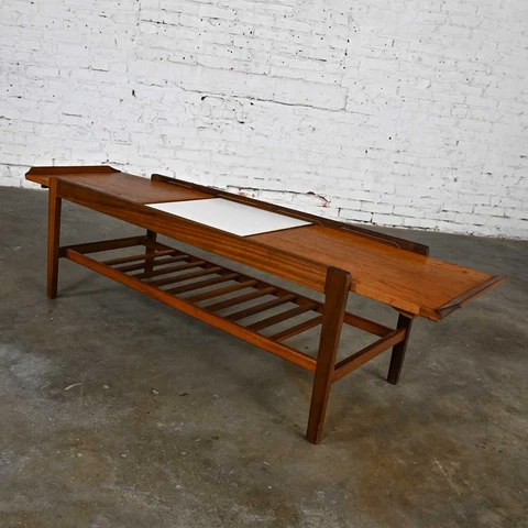 1960’s MCM Scandinavian Modern Style Teak Extending Coffee Table Top Att Remploy Cover