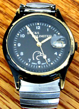 VINTAGE DUCKS UNLIMITED BLACK FACE WRITWATCH WITH DATE WINDOW KEEPS GOOD TIME