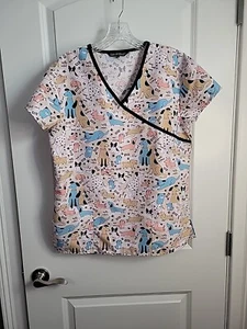 Blusa Médica Estampada de Perros Cassandra O Mock Envolvente Cuello en V Para Mujer Pequeña - Imagen 1 de 6
