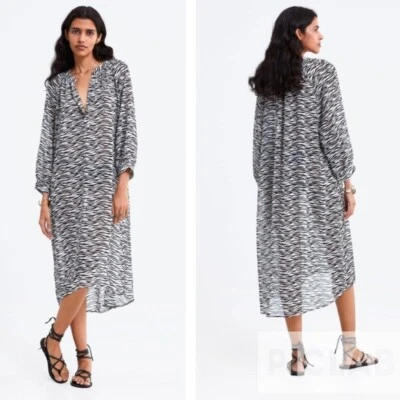 ZARA animal zebra print sheer swim cover up kaftan dress Size M NEW NWOT - image 1 of 4