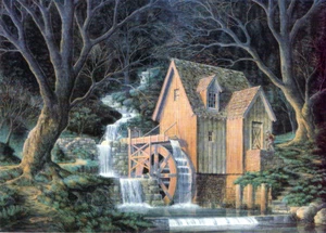 Molino de Gris Rueda hidráulica Halloween Otoño Gato Arte Enmarañado FIRMADO A MANO por Souders - Imagen 1 de 1