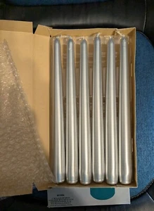 Partylite 10" Metallic Silver Candles Taper Dinner *New* 12 Total M1084 - Picture 1 of 4