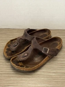 Birkenstock Gizeh Brown Thong Sandals 39 250 Womens Size 8 - Used Condition - Picture 1 of 14