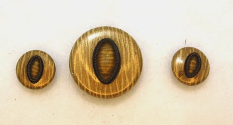 Antique Buttons Set of 3 Matching Unique Two Different Sizes Gold Brown Metal Cover