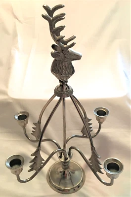 Yankee Candle & Co. 17" Candelabro Tono Plateado 4 Brazos Oscilantes Ciervo Ciervo Buck Usado en Excelente Condición Foto 1 de 4