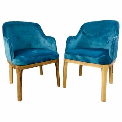 Mid-Century Modern Style Blue Velvet & Walnut Frame Barrel Chair, a Pair Foto 1 de 4