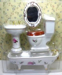 1/12 Casa de Muñecas Miniatura Muebles Porcelana Baño Set Inodoro Bañera Lavabo - Imagen 1 de 12