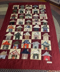 Antiguo Edredón Casas Pequeñas Apliques Calicó Impresiones Colorido Único Doble - Imagen 1 de 17