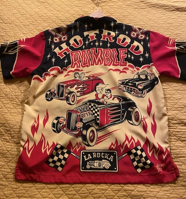 VINTAGE BC Ethic La Rocka London Men Shirt LARGE Hot Rod Rumble Vince Ray 1990s - Image 1 of 4