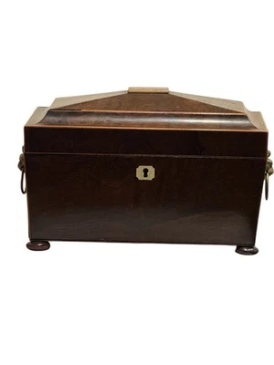 Antiguo caddie europeo de té de caoba Foto 1 de 4