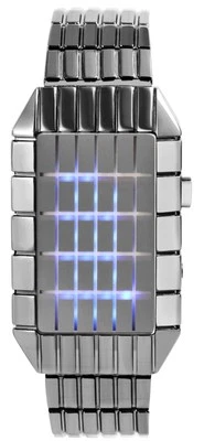 Noble Uhr Herren Armbanduhr Binär Anzeige Männer Uhr Edelstahl Gliederband Grau - Bild 1 von 4