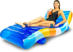 PoolCandy Floating Chaise Lounger 2in1 Luxurious Inflatable Pool Float Lounger - Picture 1 of 9