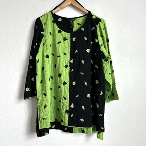 Top Ali Miles tunica grande arricciata testurizzata ricamata colorblock verde nero - Foto 1 di 8