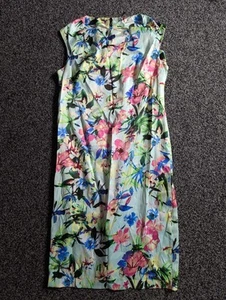 Zara Floral Dress Large Green Tropical Boat Neck Pencil Bodycon Wiggle - Picture 1 of 5
