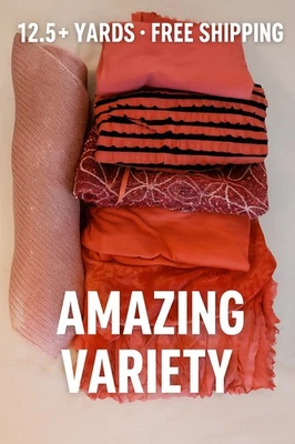 12.5+ Yards PINK Fabric Bundle – Solids Textures Stripes Embellished – Free Ship - Image 1 of 4