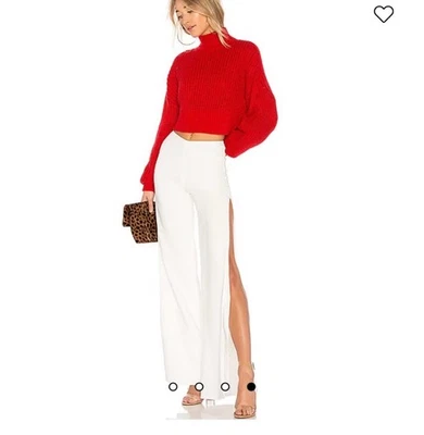 NWT Lovers + Friends Take It Higher Leg Slit Pant Ivory Tuxedo Medium Party - Image 1 of 4