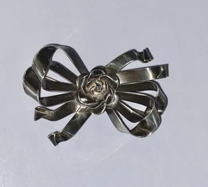 Vtg Sterling Signed Hobe Rose Bow Brooch. Flower Center. 2.5” - Picture 1 of 4