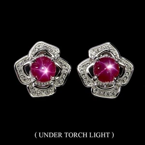 925 Sterling Silver Earrings Round 6 Rays Star Ruby 6mm Topaz Gemstone Jewelry - Picture 1 of 14