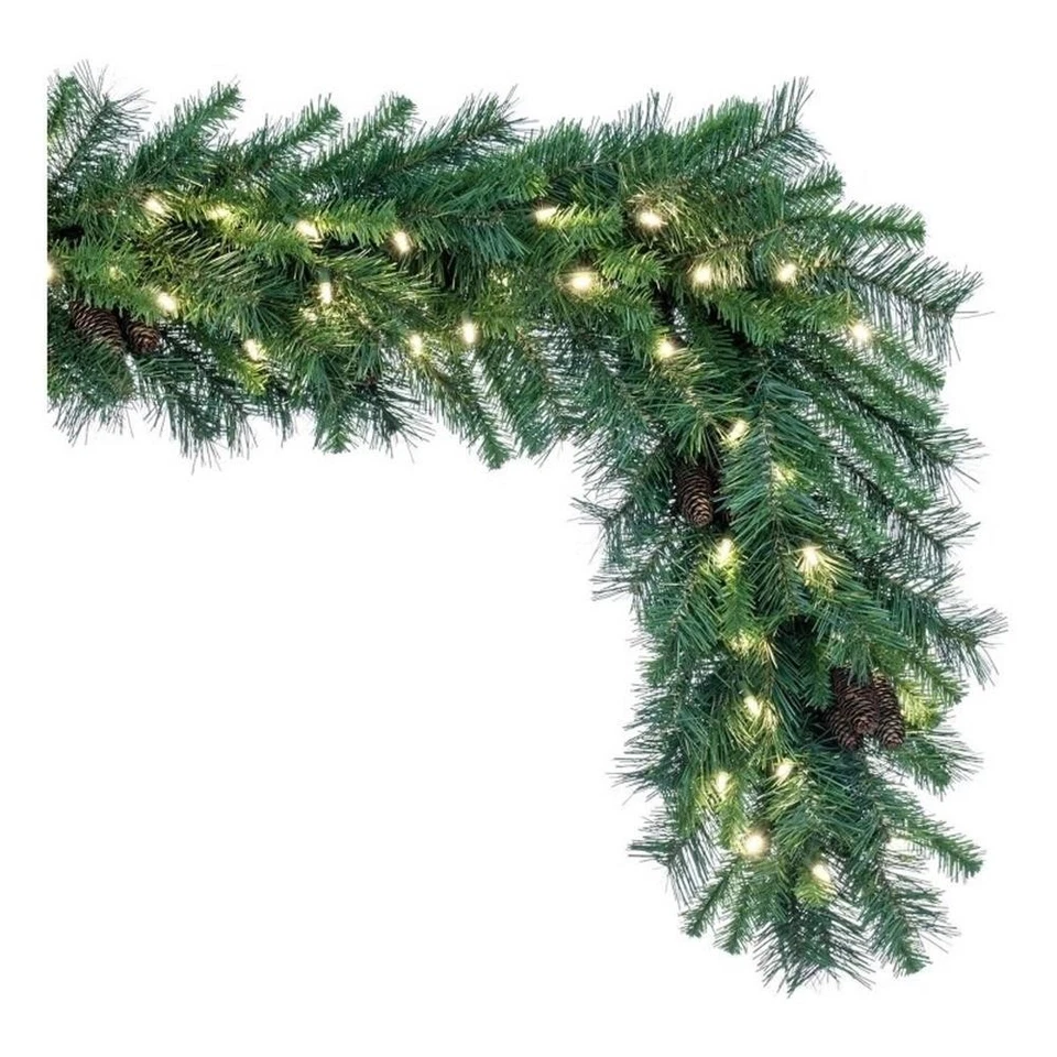 9-футовая шайенская светодиодная искусственная рождественская гирлянда Vickerman зеленого цвета - Изображение 1 из 1