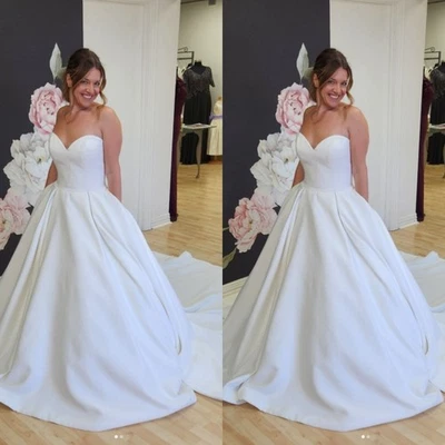 Simple Wedding Dresses With Side Pockets Satin A Line White Ivory Bridal Gowns - Image 1 of 4