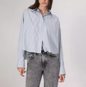 NWOT $228 rag & bone Martha Cropped Poplin Shirt in Light Blue Stripe XS - Picture 1 of 9