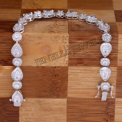 Brazalete tenis boda circonita cúbica corte pera y redondo 12 quilates regalo plata de ley 925 Foto 1 de 4
