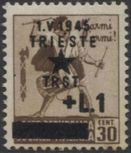 TRIESTE OCCUPAZIONE JUGOSLAVA - 1945 1 L. su 30 C. bruno - (596/FM23) - Picture 1 of 1