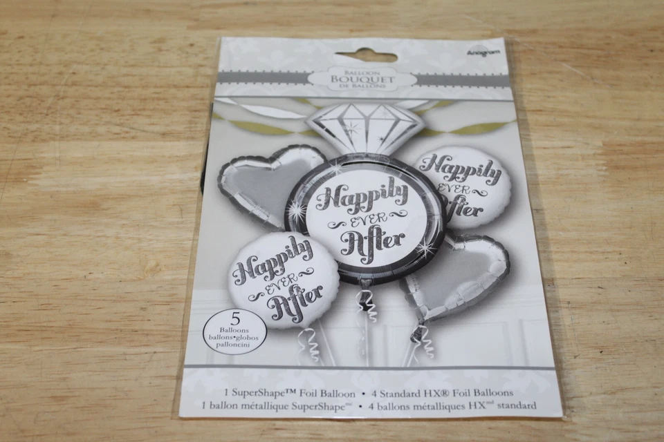 5 Foil Balloon Bouquet Happily Ever After for Love, Wedding, Engagement Ring - Image 1 of 1