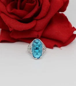Gorgeous Silver Plate Simulated Blue Topaz Ring Size 7 CAT RESCUE - Picture 1 of 3