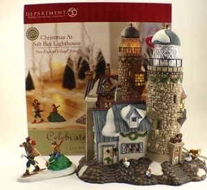 Dept 56 Heritage Village SALT BAY LIGHTHOUSE 2 Pc Porcelain Light Works in Box - Picture 1 of 23