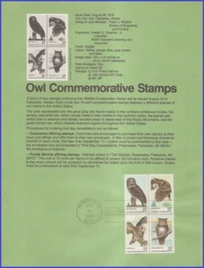 USA5 #1760-63 U/A SOUVENIR PAGE FDC BL4 American Owls - Picture 1 of 1