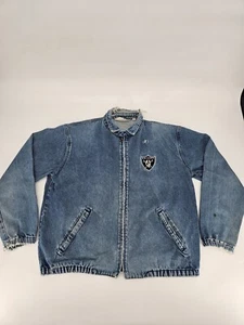 VTG Men's Chalk Line LA Raiders Denim Full Zip Jacket Blue Size XL 90s Distress - Picture 1 of 15