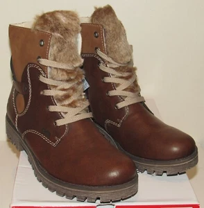 Rieker Payton G1 Boots Womens Sz 8.5 40 Brown Faux Leather NIB Fleece Zip Up - Picture 1 of 7