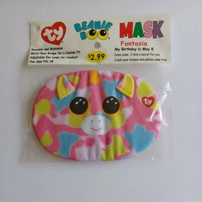 TY Beanie Boo Face Mask Fantasia the Unicorn One Size Fits All 3+ - Image 1 of 3