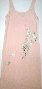 NWT S New Designer Natori Peach Womens Blush Flowers Embroider Cotton Night Gown - Picture 1 of 5