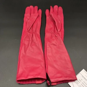 UGG LONG GLOVES CERISE LEATHER KNIT WOOL BLEND CONDUCTIVE TECH WOMEN SIZE M - Picture 1 of 11