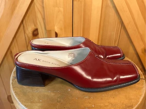 Anne Klein Leather Women Slip On Mules Shoes Red Size 7.5M - Picture 1 of 8