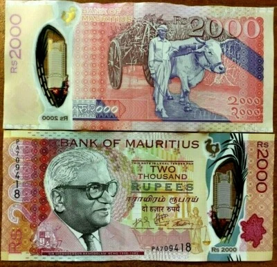 MAURITIUS 2000 RUPEES New 2018 x 1 Polymer RAMGOOLAM Mauritian Animal BANK NOTE - Image 1 of 2
