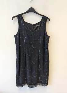 Debut Debenhams Ladies Dress Size 18 Black With Floral Glass Bead Design VGC - Picture 1 of 10