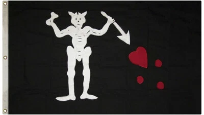 3x5 Embroidered Sewn Pirate Blackbeard Edward Teach 100% Cotton Flag (3 clips) - Image 1 of 4