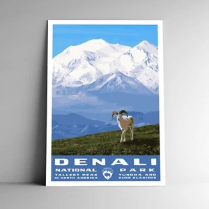 Denali Nationalpark Reiseposter/Postkarte Alaska USA mehrere Größen - Bild 1 von 4