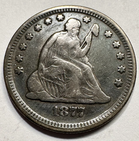 1877 S Seated Liberty Quarter 25C Ungraded Choice 90% Silver US Coin. #3122 Cover