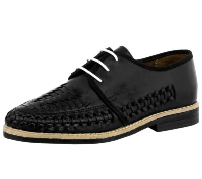 Mens Real Leather Mexican Huaraches Sandals Closed Toe Summer Woven Black - Image 1 of 4