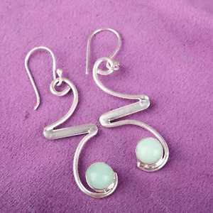 925 Sterling Silver Heart Chakra Chrysoprase Stone Dangle Drop Ethnic Earrings - Picture 1 of 7
