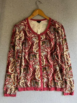 Talbots 开衫毛衣女式 XL 佩斯利五颜六色的异想天开全新带标签 — 第 1/4 张图片