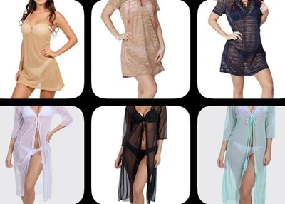 Ingear Resort Womens Hooded Lace Swim Cover Up Dress or Micro Mesh Kimono NWT - Image 1 of 4